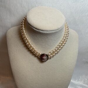 Vintage Estate Find Double Strand Faux Pearl Cameo Adjustable Choker Necklace
